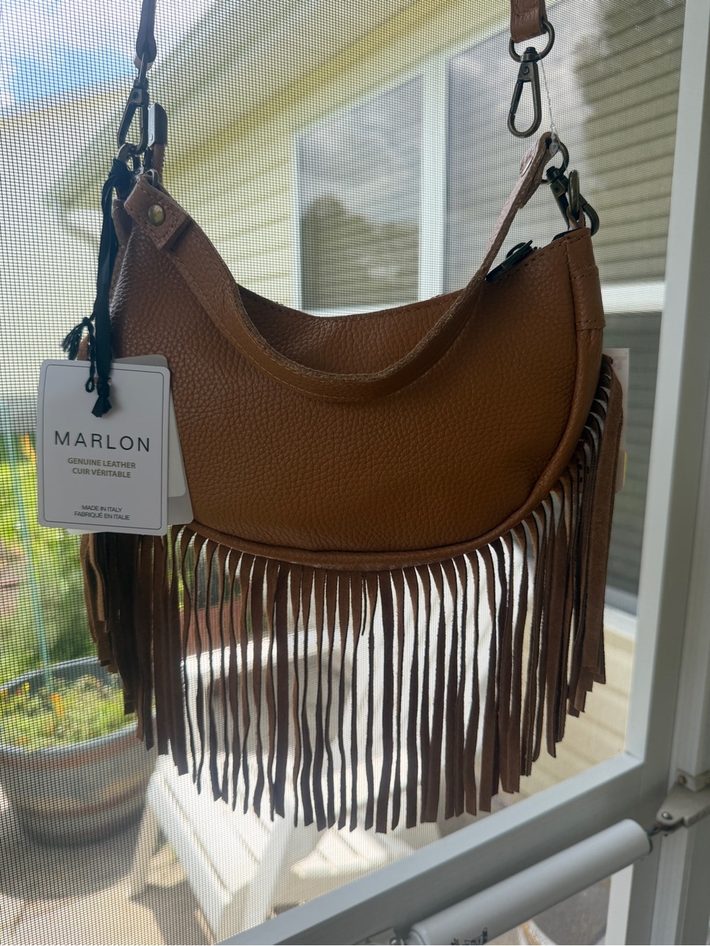 Marlon Tan Leather Fringe Crossbody Bag NWT